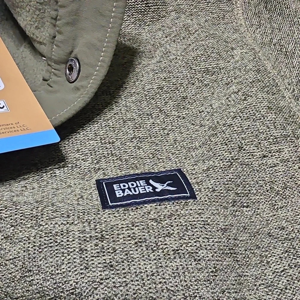 Eddie Bauer Men's Green Mock Neck Logo Button Fleece Knit Pullover Sweater L - Picture 2 of 4